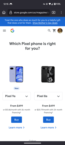 Pixel 8a and 9a prices are both $499